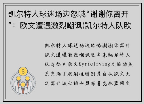 凯尔特人球迷场边怒喊“谢谢你离开”：欧文遭遇激烈嘲讽(凯尔特人队欧文)