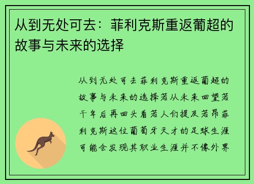 从到无处可去：菲利克斯重返葡超的故事与未来的选择
