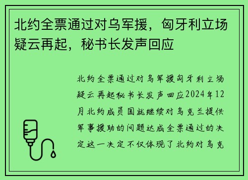 北约全票通过对乌军援，匈牙利立场疑云再起，秘书长发声回应
