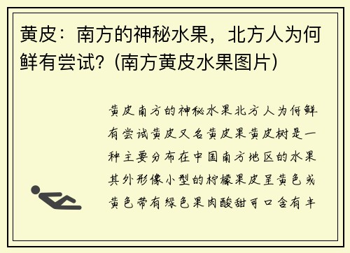 黄皮：南方的神秘水果，北方人为何鲜有尝试？(南方黄皮水果图片)